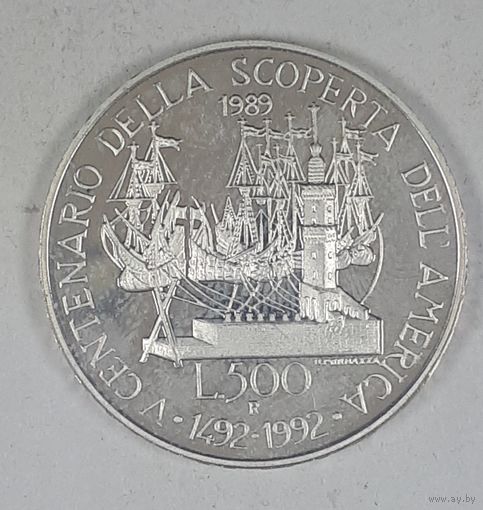 Италия 500 лир 1989 500 лет открытию Америки