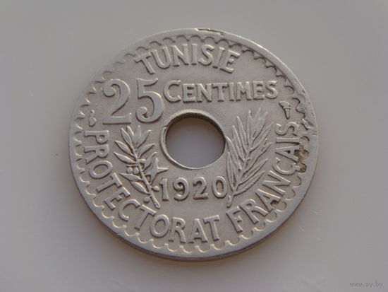 Тунис.  25 сантимов 1920 год  KM#244  Тираж: 2.000.000 шт