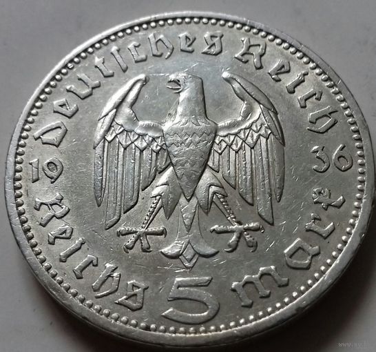 5 марок, Германия 1936 А, серебро 900