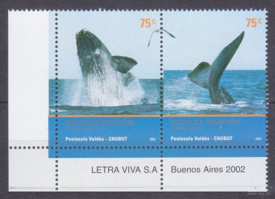 2002 Аргентина 2766-2767Paar+Tab Морская фауна - Киты 2,00 евро