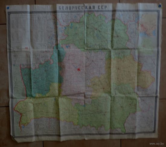 Карта БССР 1974г. Наклеена на ткань.