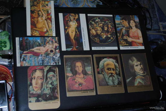 Календарики 9 штук с репродукциями картин художника А.Исачёва/А.Исачёв 1991-1992 годы.