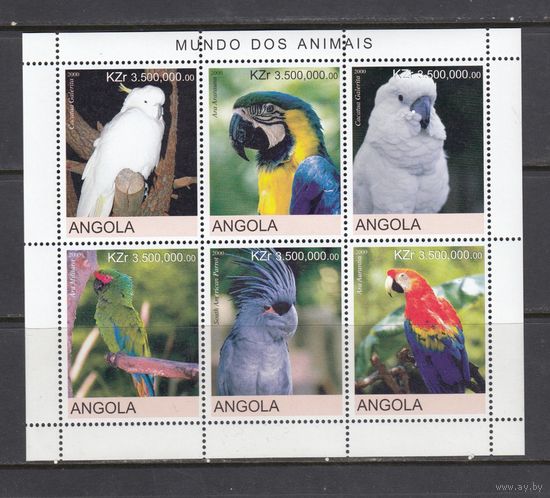 Попугаи Птицы Фауна 2000 Ангола MNH полная серия 6 м зуб