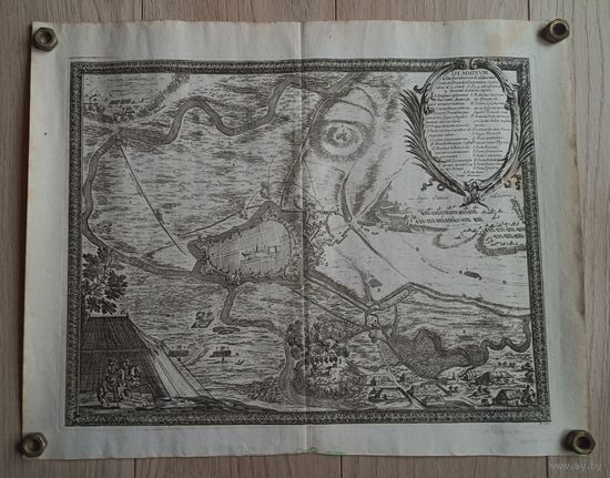 Антикварная гравюра 17 века Деммин Мекленбург-Передняя Померания Германия 1696 г. Пуфендорф