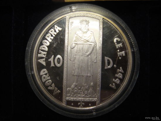 Андорра 10 долларов, 1991г, серебро