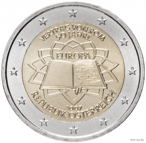 2 евро 2007 Австрия 50-летие подписания Римского договора UNC из ролла