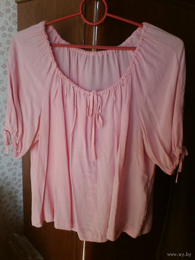 Розовая блузка,48-50 р,натуральный шелк.