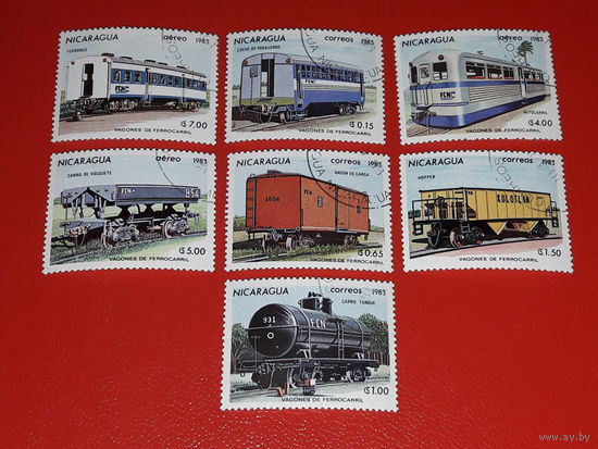 Никарагуа 1983 Железнодорожный транспорт. Вагоны. Поезда. Полная серия 7 марок