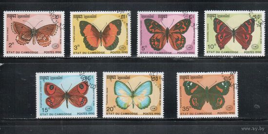 Камбоджа-1990 (Мих.1142-1148) гаш. ,Фауна, Бабочки(полная серия)