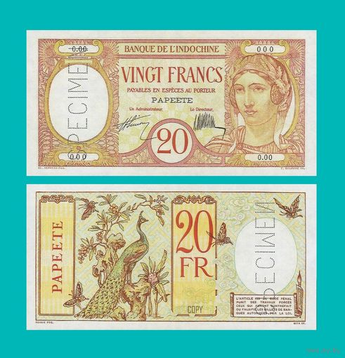 [КОПИЯ] Таити 20 франков 1928 г. Образец.