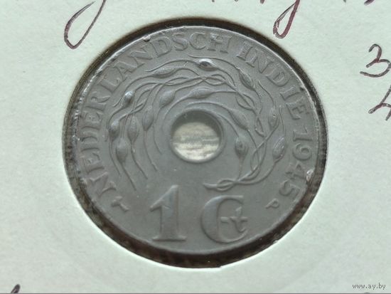 Голландская Ост-Индия. 1 цент 1945, отметка монетного двора "P" - Филадельфия, в холдере. Торг.