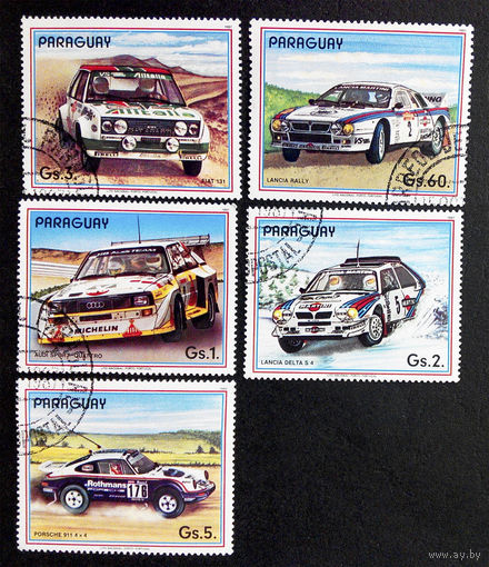 Парагвай 1987 г. Гоночные автомобили. АвтоРалли. Транспорт. Техника, полная серия из 5 марок #0075-Т1P18