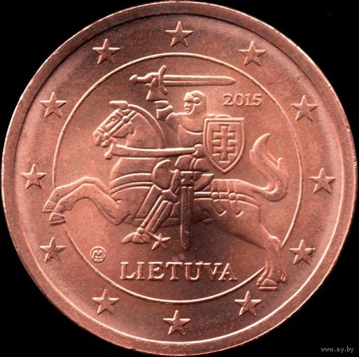Литва 2 евроцента 2015 г. из ролла КМ#206 (17-29)