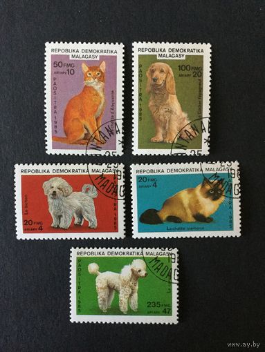 Собаки и кошки. Мадагаскар, 1985, серия 5 марок