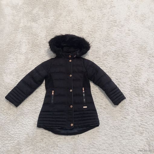 Куртка для девочки, черная зимняя удлиненная на 4-5 лет