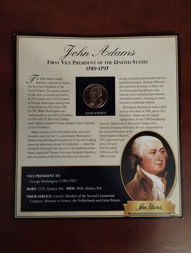 США, памятная, 2-й президент Джон Адамс пруф в буклете.