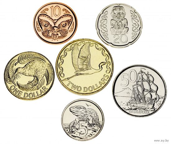 НОВАЯ ЗЕЛАНДИЯ 2004-2010 год. НАБОР 6 монет (5, 10, 20, 50 центов, 1 и 2 доллара). UNC