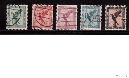 Германия(Рейх)-1926,(Мих.378-382)   гаш. , 5 марок, Авиапочта