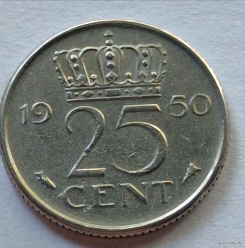 Нидерланды. 25 центов 1950 года.