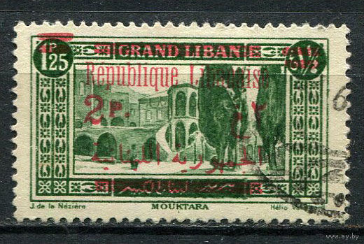 Республика Ливан - 1928/1929 - г. Мухтара с надпечаткой 2Pia на 1,25Pia - [Mi.144] - 1 марка. Гашеная.  (LOT Dh11)