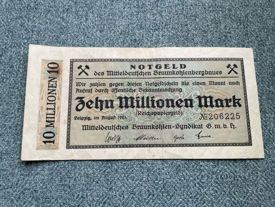 Германия Нотгельд LEIPZIG 10 миллионов марок 01.08.1923 год / 162 х 80