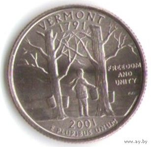 25 центов 2001 г. Вермонд серия Штаты и Территории Двор D _UNC