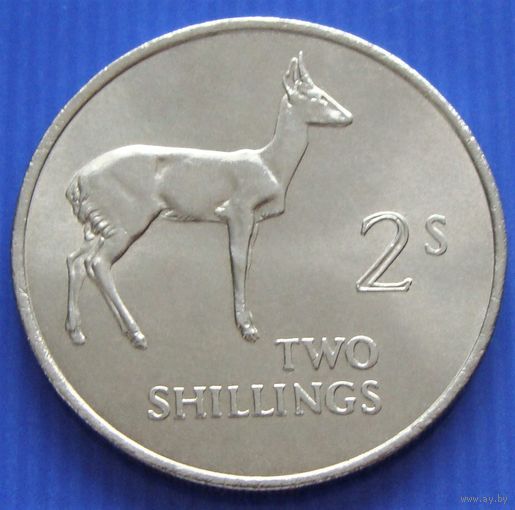 Замбия. 2 шиллинга 1964 года  KM#3  "Обыкновенный редунка или болотный козёл"  Тираж: 3.770.000 шт