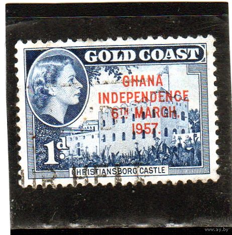 Гана. Золотой берег. Mi:GH 6. Крепость Кристиансборг. Надпечатка - независимость Ганы 6 марта 1957 г.