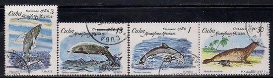 Марки Куба. 1980. Серия из 4 марок. Млекопитающие