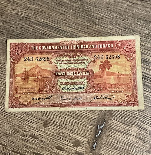 Тринидад и Тобаго 2  доллара 1943 г. Очень редкая
