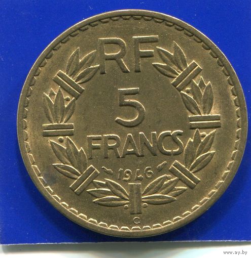 Франция 5 франков 1946 С , Колониальный выпуск , нечастая
