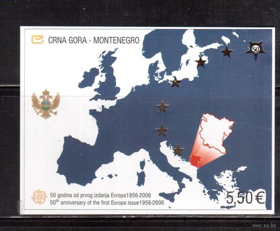 Черногория-2006, (Мих.Бл.3) , ** ,50-лет маркам ЕВРОПА(СЕРТ), Карта