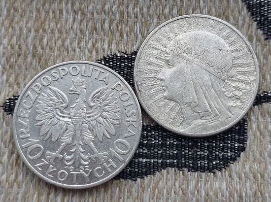 Польша 10 злотых 1932 года. Ядвига. Без буквы монетного двора. Серебро.