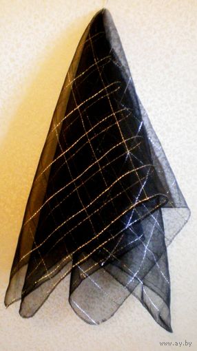 Новый шейный платок, капроновый, черный с люрексом. 72х75 см.