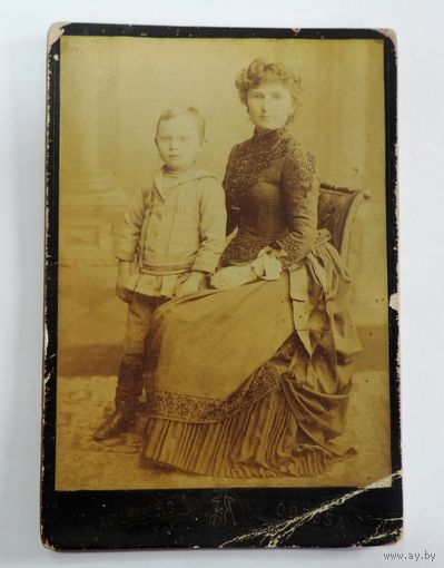 Фото матери с мальчиком "г. Одесса" до 1917г. Россия.  Размер 10.8-16 см.