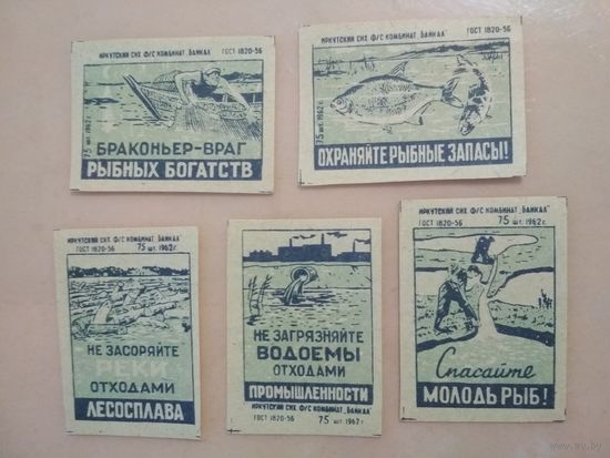 Спичечные этикетки ф.Байкал. Рыбоохрана. 1962 год
