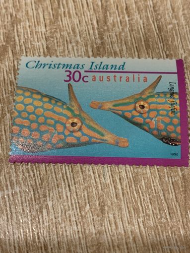 Австралия. Остров Рождества 1996. Рыбы. Longhose Filefish. Марка из серии
