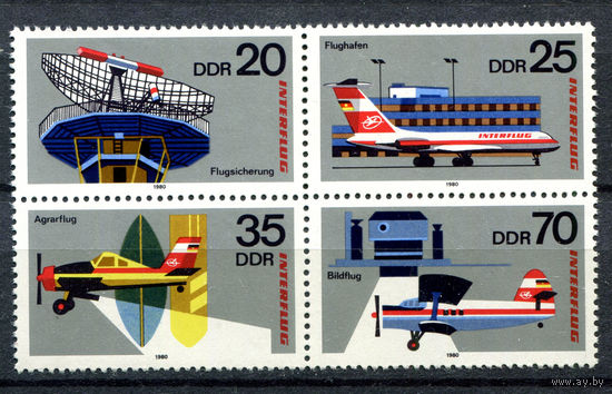 ГДР - 1980г. - 25 лет авиапочте - полная серия, MNH [Mi 2516-2519] - 4 марки-сцепка