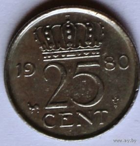 Нидерланды, 25 центов 1980