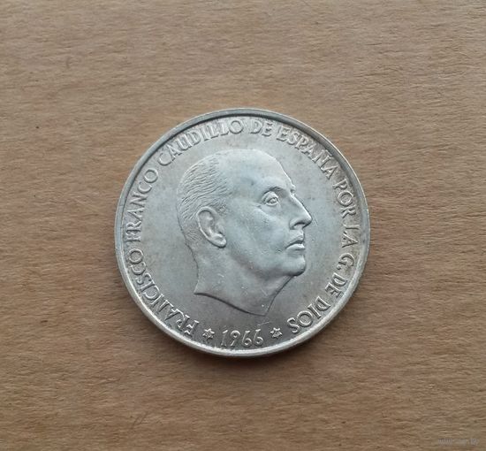 Испания, 100 песет 1966 г. (66 внутри звезды), серебро 0.800, Франсиско Франко