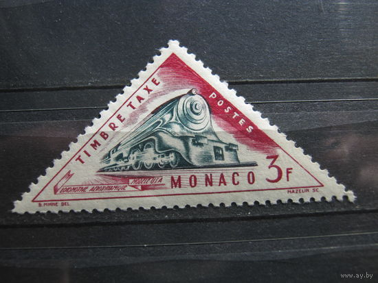 Марка - транспорт железная дорога поезда паровозы техника - Монако, треугольная марка