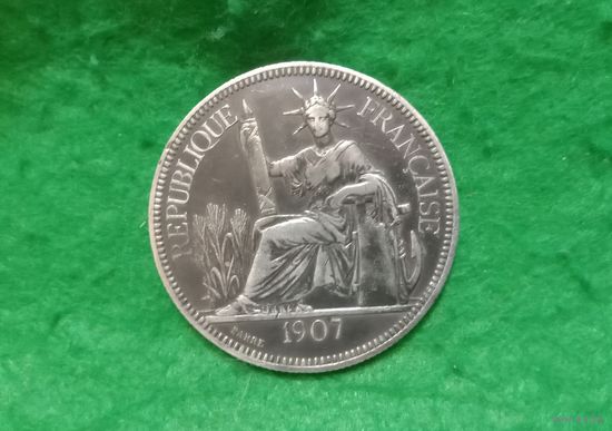 Редкая монета. Пиастр Французского Индо-Китая 1907 г. Серебро. Недорого. Распродажа коллекции.