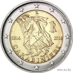 2 Евро Италии 2014 200 лет итальянским карабинерам UNC