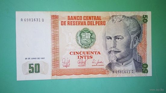 Банкнота 50 инти Перу 1987 г.