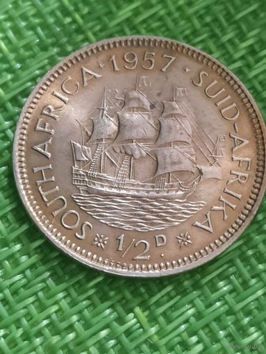 Южная Африка 1 / 2 пенни 1957 г ( встречается реже ,  достойный сохран )