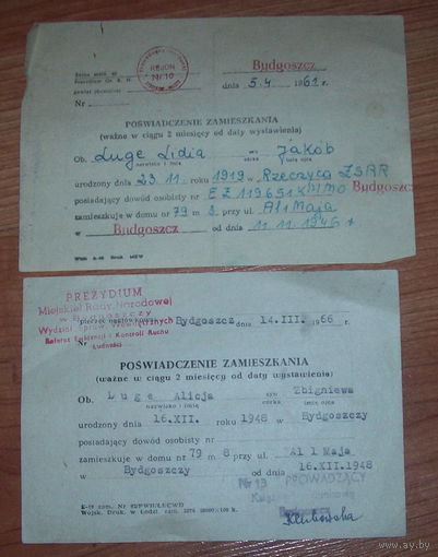 2 польских документа 1961-1966 года.
