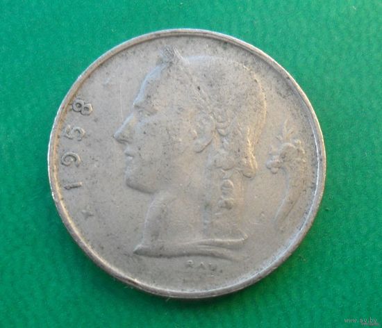 1 франк Бельгия 1958 г.в. Надпись на голландском - 'BELGIE'.
