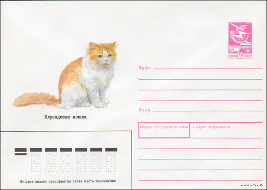 Художественный маркированный конверт СССР N 89-108 (20.02.1989) Персидская кошка