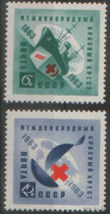 З. 2808/09. 1963. 100 лет Международному Красному Кресту. Флот. Эмблема. ЧиСт.