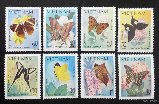 Вьетнам 1983 г. Бабочки. Насекомые. Фауна, полная серия из 8 марок. Чистая #0069-Ч1P8